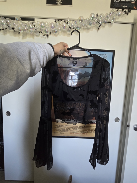 Dolls Kill Tops - Dolls Kill Black Sheer Bat & Moon Mesh Crop Top